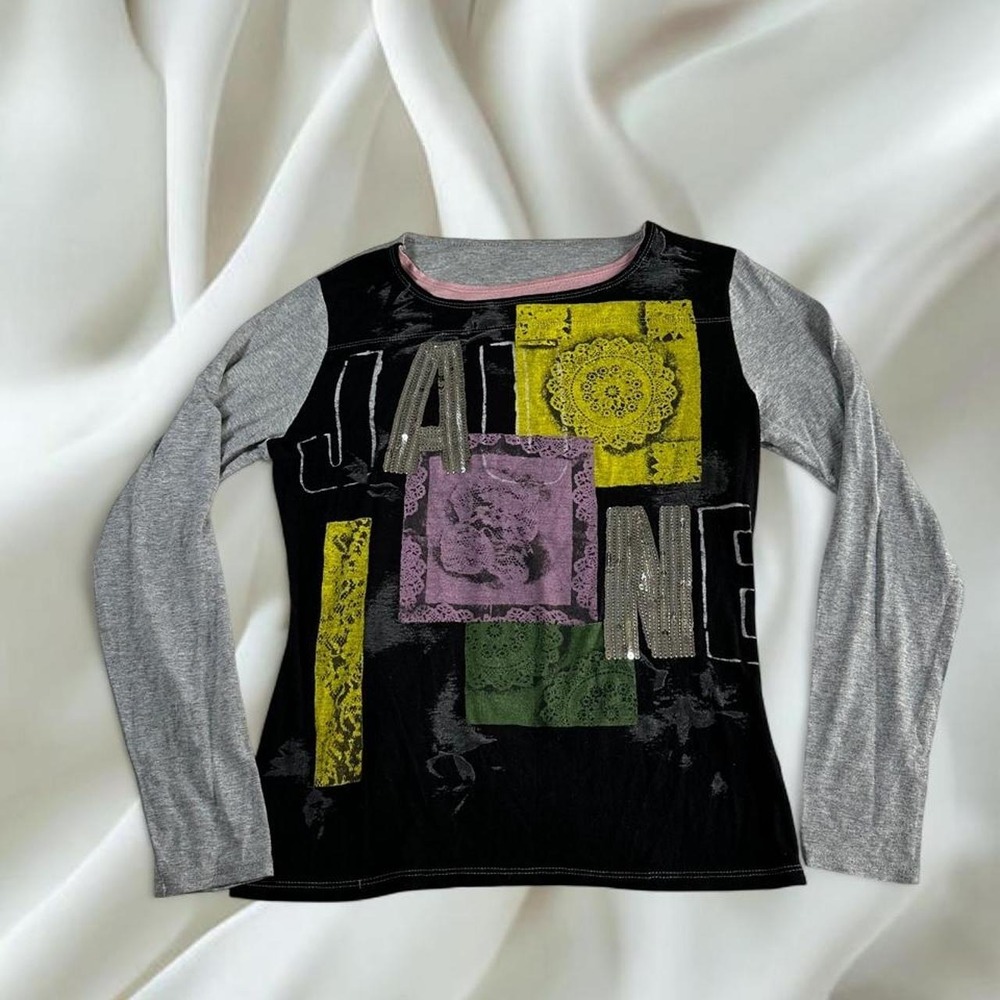 Custo Barcelona patchwork sequin‎ graphic long top y2k vintage euro designer
